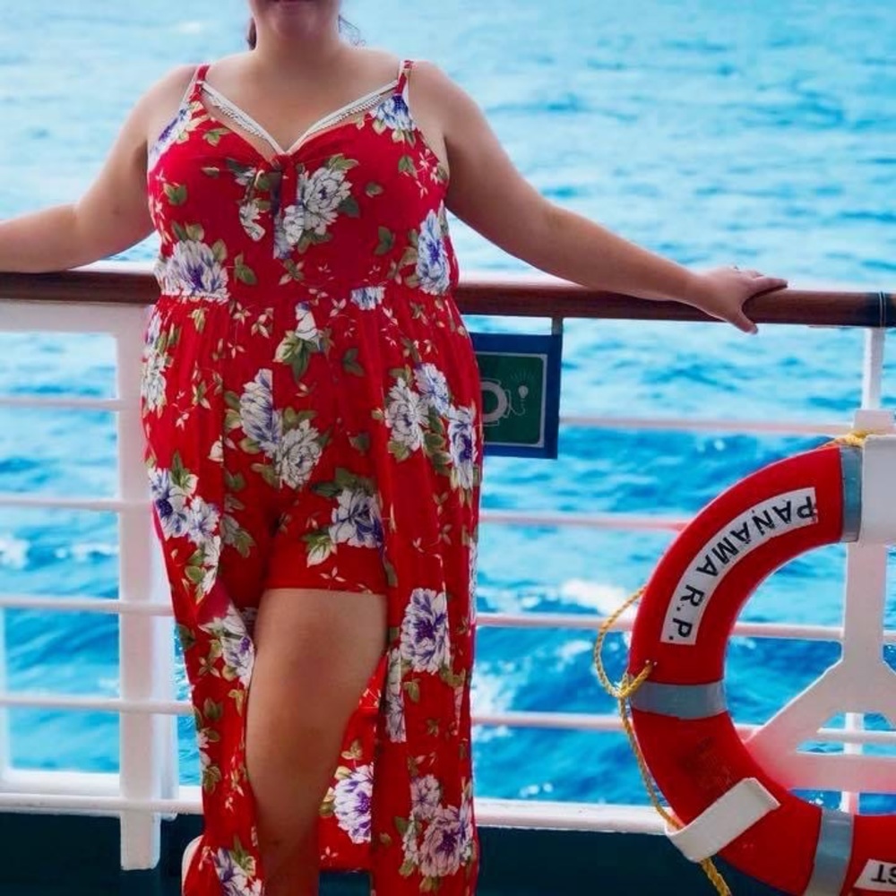 AS U WISH - RED FLORAL TANK ROMPER